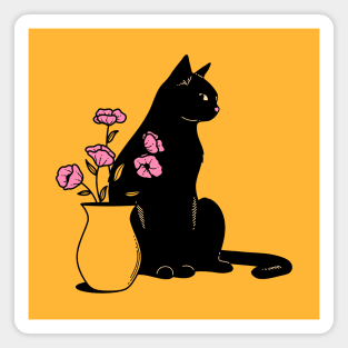 Playful Black Cat in yellow Magnet